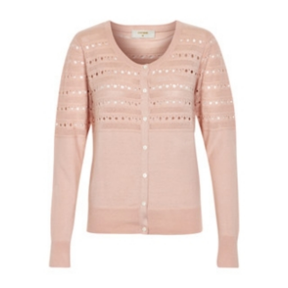 Cream Cotton Knit Cardigan Sweater Size Small Pink